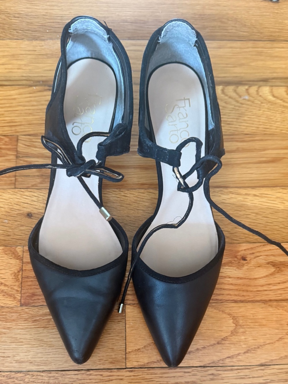 Franco Sarto Black Pointed-Toe Lace-Up Heels